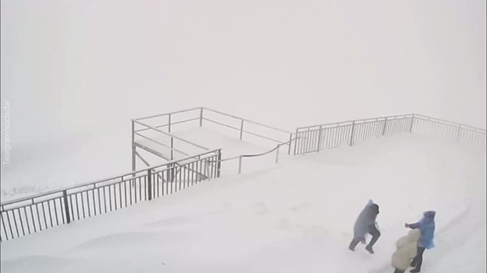 Сочи тонет, а горы заметает снегом — циклон "Барбара" накрывает город