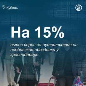 В 2025 году спрос на туры в период ноябрьских праздников у краснодарцев вырос год к году на 15%