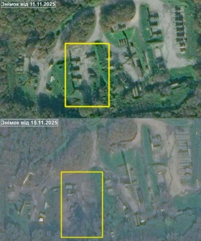 Спутниковый снимок последствий удара украинских дронов-камикадзе по позиции ЗРС С-400 «Триумф» под Новороссийском в ночь на 14 ноября