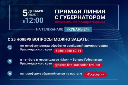 Традиционно в конце года губернатор Краснодарского края общается с жителями региона в прямом эфире «Кубань 24»