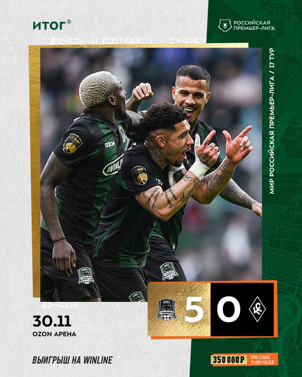 ФК «Краснодар» выиграл у «Крыльев Совета» с разгромным счетом — 5:0