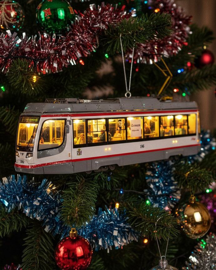 Краснодарские трамваи в виде елочных игрушек Краснодарские трамваи в виде елочных игрушек