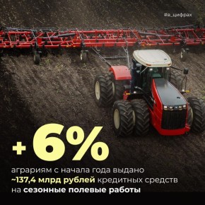 Объем кредитных средств, выданных ключевыми банками на проведение сезонных полевых работ, с начала года составил ~137,4 млрд рублей