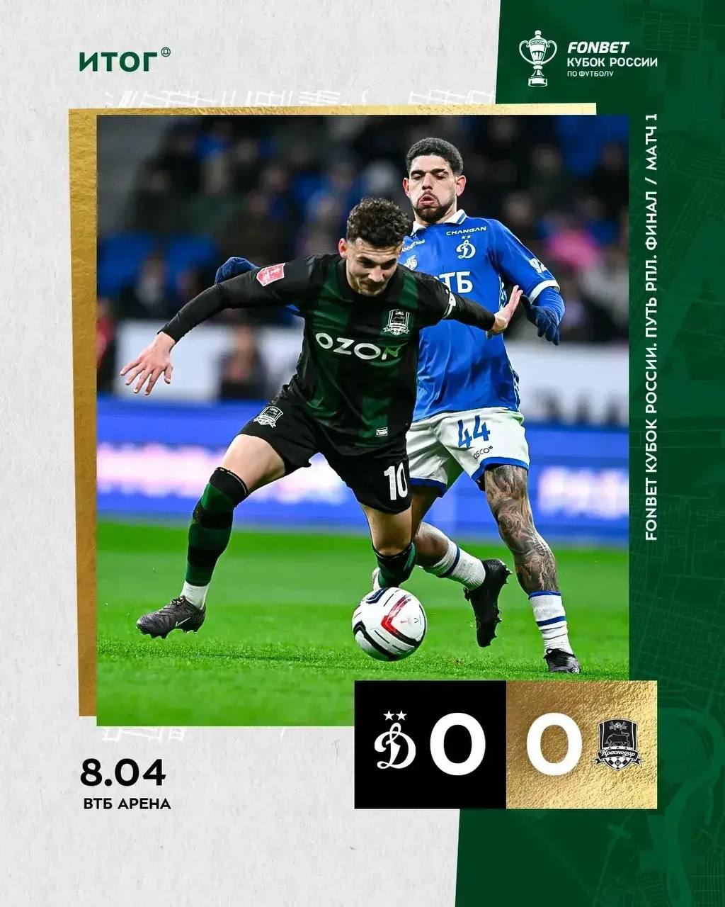 Удаление Черникова и отмененный гол в концовке: «Краснодар» сыграл вничью с «Динамо»