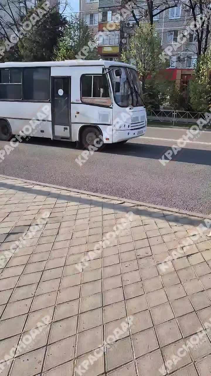 Экскаватор и автобус столкнулись на улице Атарбекова в Краснодаре