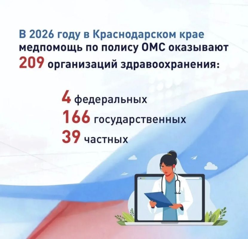 В 2026 году на Кубани медицинскую помощь по полису ОМС оказывают 209 организаций здравоохранения В 2026 году на Кубани медицинскую помощь по полису ОМС оказывают 209 организаций здравоохранения