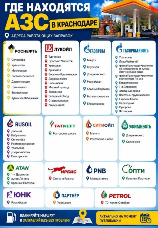 По состоянию на утро 17 июля в Краснодаре работают 63 АЗС