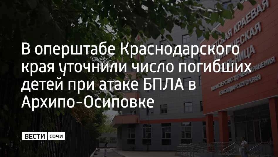 Среди семи погибших при атаке БПЛА в Архипо-Осиповке — четверо детей, уточнили в оперштабе Краснодарского края 4 августа