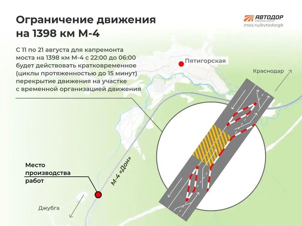На трассе М-4 «Дон» под Горячим Ключом на 10 дней введут ночные ограничения