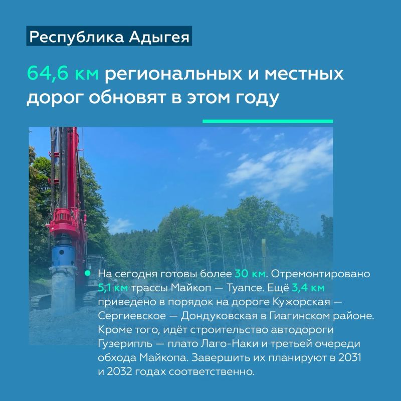 Более 130 км федеральных дорог Адыгеи обновим до конца 2031 года Более 130 км федеральных дорог Адыгеи обновим до конца 2031 года