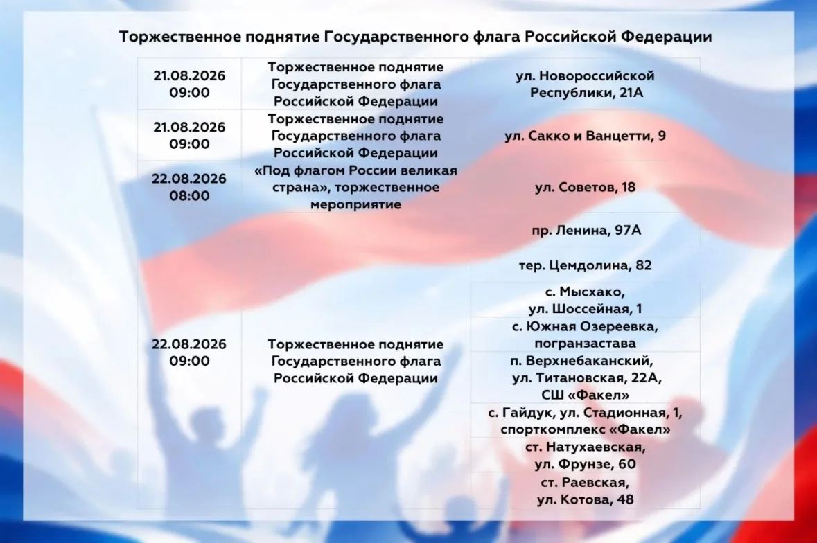День Государственного флага России город-герой Новороссийск отметит яркими тематическими, культурными и спортивными событиями День Государственного флага России город-герой Новороссийск отметит яркими тематическими, культурными и спортивными событиями