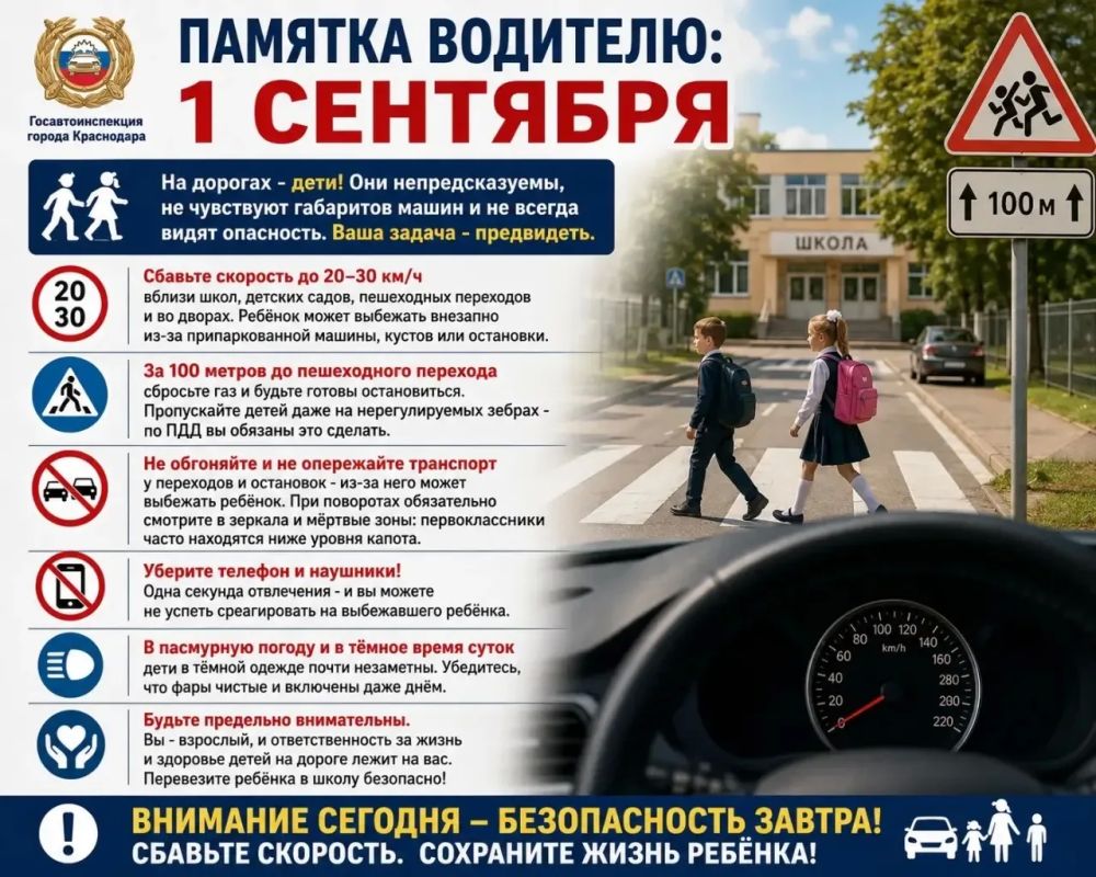 Уважаемые водители. 1 сентября тысячи детей идут в школы