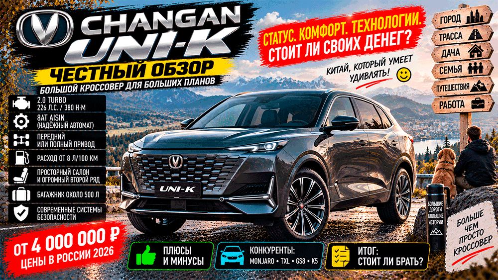Changan UNI-K в 2026 году: просторный кроссовер с характером — стоит ли своих денег?