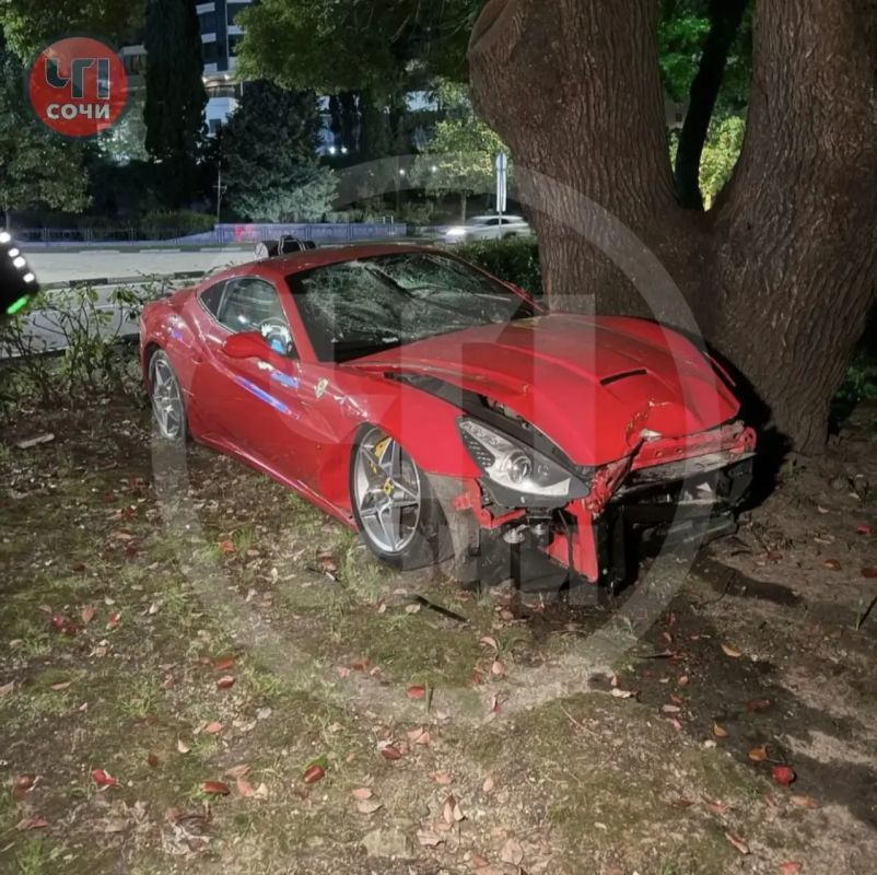 Ferrari улетела в кусты в центре Сочи